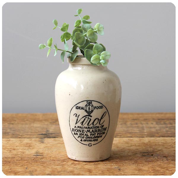 イギリス アンティーク ヴァイロールボトル Virol陶器ボトル ヴィロール フラワーベース P-788