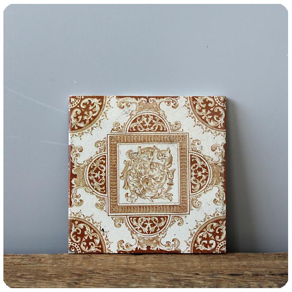 イギリス アンティーク タイル 陶器 インテリア雑貨 ディスプレイ 英国 鍋敷き/コースター P-830