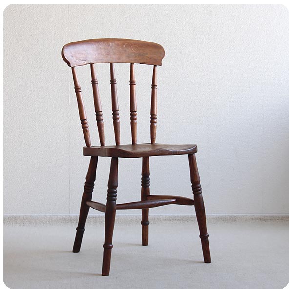 イギリス アンティーク キッチンチェア 古木 椅子 無垢材 インテリア カントリー 家具 店舗什器「一枚板座面」Q-012