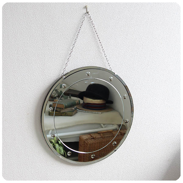 イギリス アンティーク ウォールミラー 壁掛け鏡 アールデコ インテリア ディスプレイ 店舗什器「カットガラス」Q-079