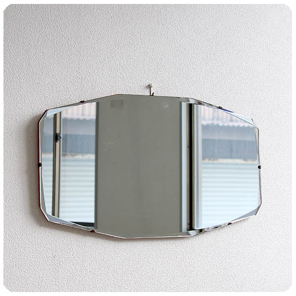 イギリス アンティーク ウォールミラー 壁掛け鏡 アールデコ インテリア ディスプレイ 店舗什器「カットガラス」Q-080