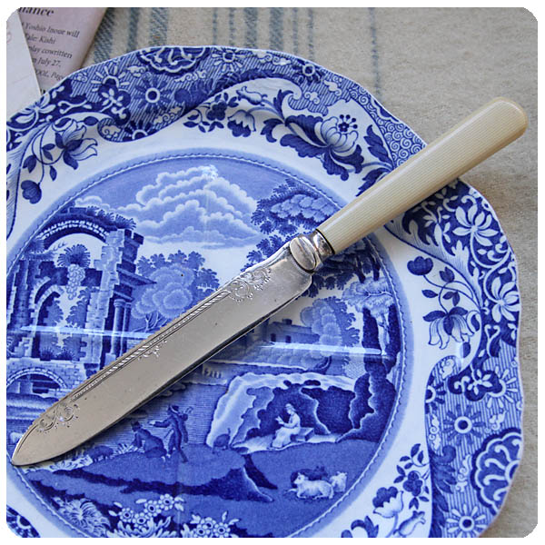 イギリス アンティーク ケーキナイフ 樹脂ハンドル フェイクボーン カトラリー「シルバープレート/銀メッキ」Q-083