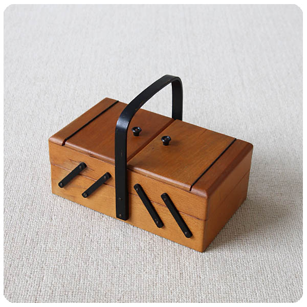 イギリス アンティーク ソーイングボックス 裁縫箱 小物入れ 収納 インテリア 家具 店舗什器「持ち手付き」Q-161