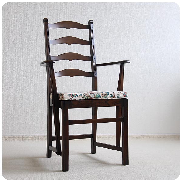 イギリス アンティーク アーコール ラダーバックアームチェア ERCOL 木製 家具 インテリア 店舗什器【クッションシート付き】Q-219
