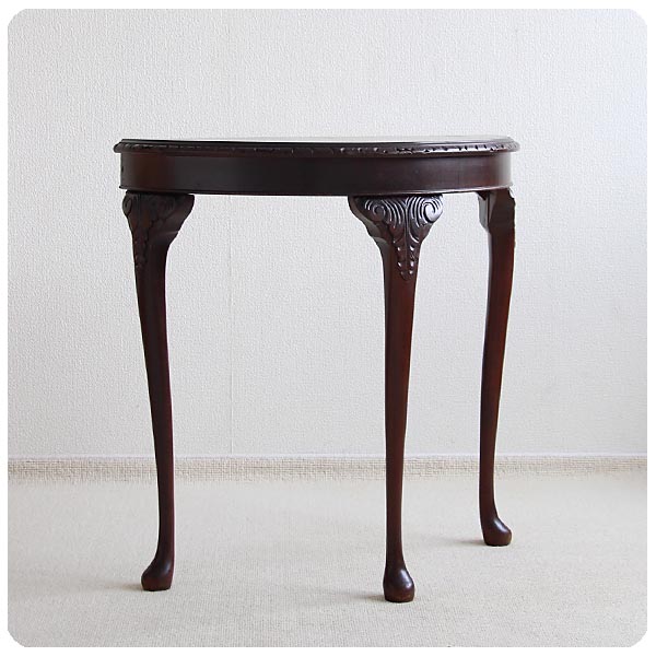 イギリス アンティーク 猫脚コンソールテーブル マホガニー 家具 インテリア 店舗什器【ハーフムーンテーブル】Q-293