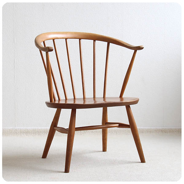 イギリス アンティーク ercol スモーカーズチェア アーム付き アーコール 椅子 家具 インテリア 店舗什器「カウホーンチェア」Q-522