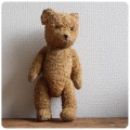 イギリス アンティーク テディベア/ぬいぐるみ/蚤の市/全長約42cm/コレクター品/雑貨【表情がキュートなクマさん】M-486
