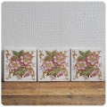 イギリス アンティーク タイル 3枚セット 陶器 インテリア雑貨 花柄「鍋敷き/コースター」P-170
