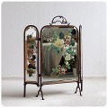 イギリス アンティーク ファイヤースクリーン ブラス 置き鏡 暖炉 家具 インテリア ヴィンテージ 店舗什器【花柄デザイン】Q-229
