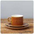 イギリス ヴィンテージ ホーンジー カップ＆ソーサ― トリオ ケーキ皿 陶磁器 食器 花柄 サフラン「HORNSEA SAFFRON」 Q-697