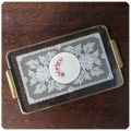 イギリス アンティーク ドレッシングトレイ/ガラス/レース/花柄/インテリア雑貨/ディスプレイ【アクセサリーや小物置きに！】S-016