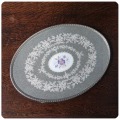 イギリス アンティーク 刺繍入りドレッシングトレイ/ガラス/レース/花柄/オーバル型【アクセサリーや小物置きに！】S-068