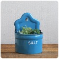 イギリス アンティーク ホーロー セル缶 ソルト缶 壁掛け エナメル雑貨 フラワーベース「SALT」V-767