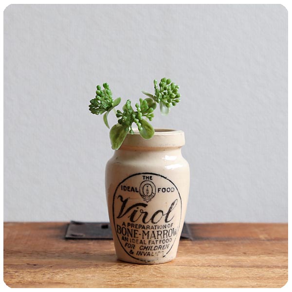 イギリス アンティーク Virol陶器ボトル/ミニサイズ/ヴィロール/ポット/フラワーベース/花器【人気のヴァイロールボトル】T-344