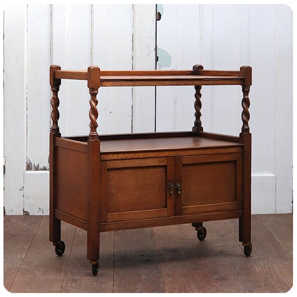 イギリス アンティーク キッチンワゴン/オーク材家具/キャスター/トロリー/ドロワー/飾り台/店舗什器【うれしい引き出し付き】T-708