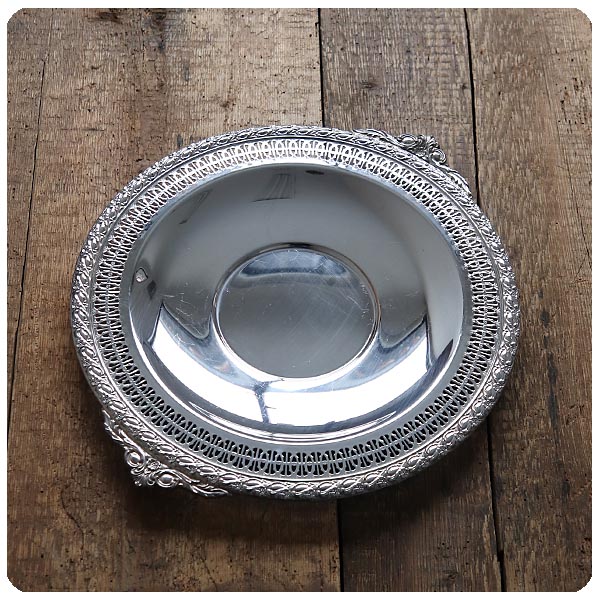 イギリス アンティーク シルバープレート製 トレイ/銀メッキ/お盆/盛皿/キッチン雑貨/サルヴァ【Wm. Rogers & Son】T-713