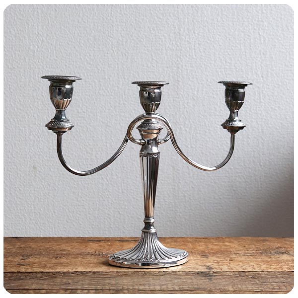 イギリス アンティーク シルバープレート製 キャンドルスタンド3灯/銀メッキ/ホルダー/燭台/インテリア雑貨【falstaff】T-715