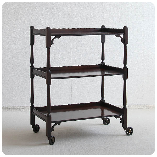 イギリス アンティーク キッチンワゴン トロリー キャスター付き マホガニー材 家具 V-154