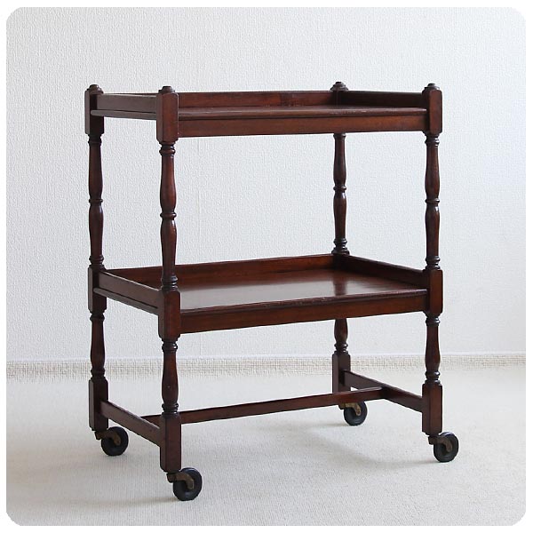 イギリス アンティーク キッチンワゴン トロリー 英国 マホガニー 収納家具「キャスター付き」V-552
