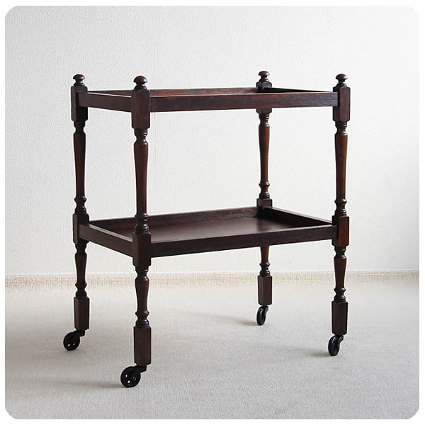 イギリス アンティーク キッチンワゴン トロリー 木製 インテリア オーク 家具「キャスター付き」V-966