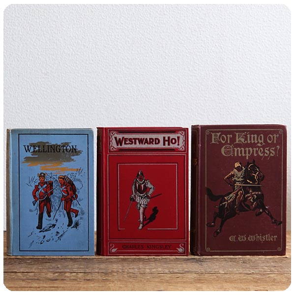イギリス アンティーク ブック 3冊セット/古本/古書/洋書/インテリア雑貨/書籍/ディスプレイ【Westward Ho!】Z-360