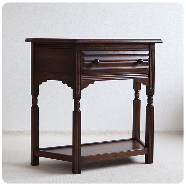 イギリス アンティーク調家具 コンソールテーブル/オーク材/ドロワー/店舗什器/花台/英国【うれしい引き出し付き】Z-682