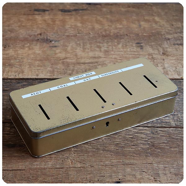 イギリス アンティーク 鍵付き 貯金箱/ティン製/スリフトボックス/缶/インテリア雑貨/ディスプレイ/収納箱【THRIFT BOX】Z-717