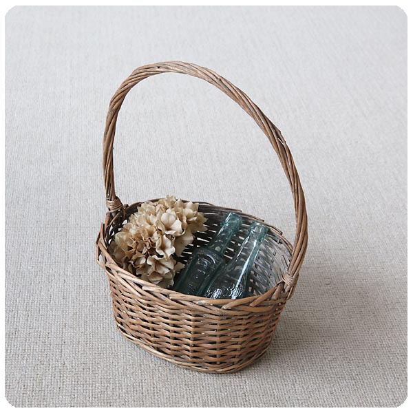 イギリス アンティーク ショッピングバスケット/カントリー/インテリア/かご/籐製/ラタン/店舗什器/シャビー【小物収納に】Z-737