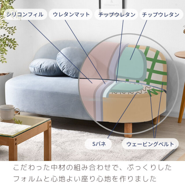 ニュアンスカラー ベロア生地 ラウンドソファ 【00-100064】｜激安