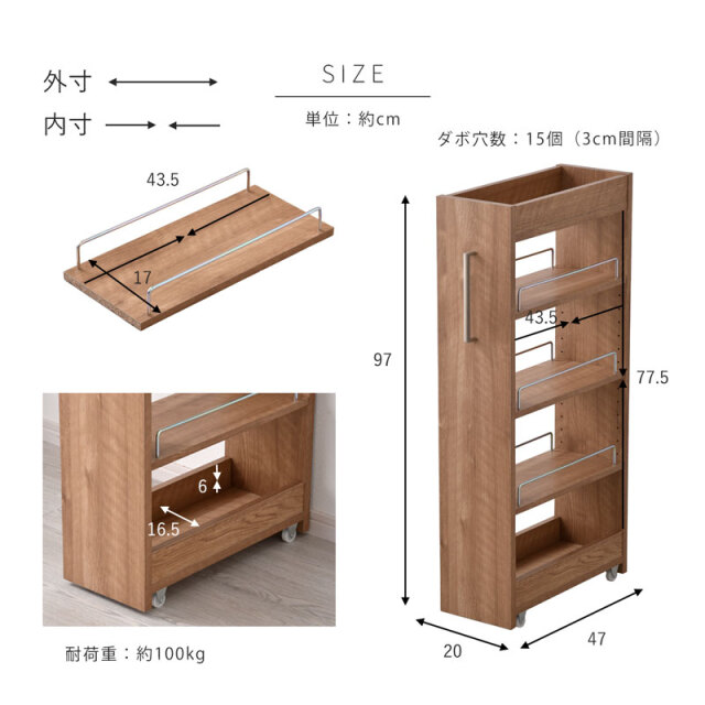 キャスター付き収納 幅20cmタイプ イルザ 家具通販 ワイエムワールド本店