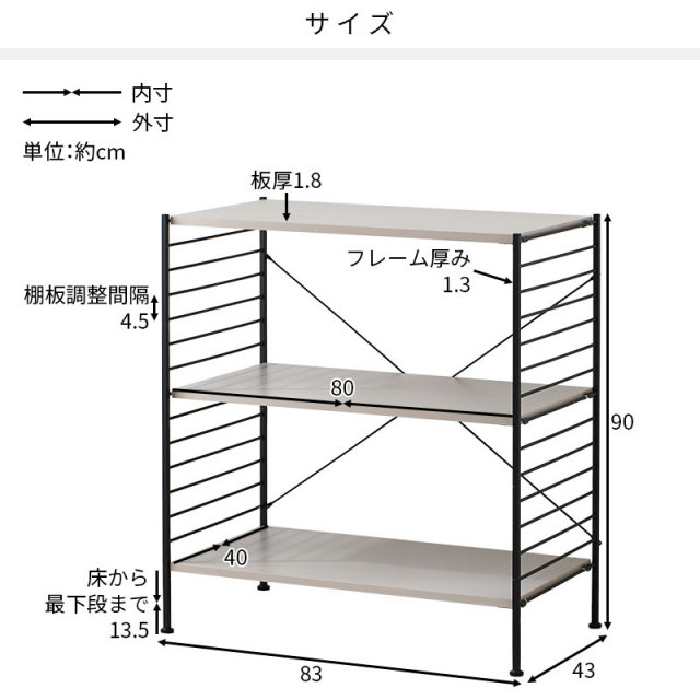 おしゃれ スチールラック 3段ラックタイプ ジュリオ 家具通販 ワイエム