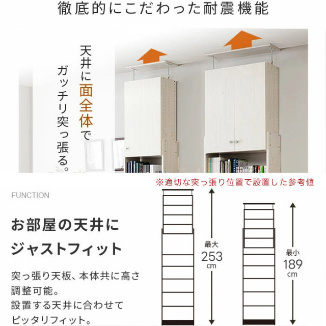 天井つっぱり書棚 スラスト 幅60cm 奥行26cm 扉付き Amazon｜ワイエムワールド 本棚 突っ張り 幅60 奥行26 スラスト