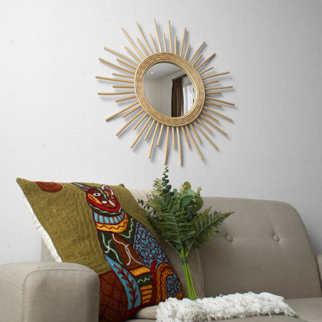 【ヴィンテージ】✴︎特大ラタンの壁掛けミラー✴︎ 壁掛け ミラー ラタン製 太陽モチーフ テラス 【22-100018】｜激安