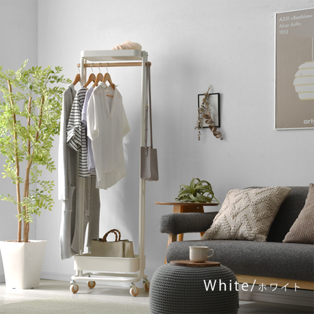 棚付き ハンガーラック キャスター コロル 【22-100048】｜激安