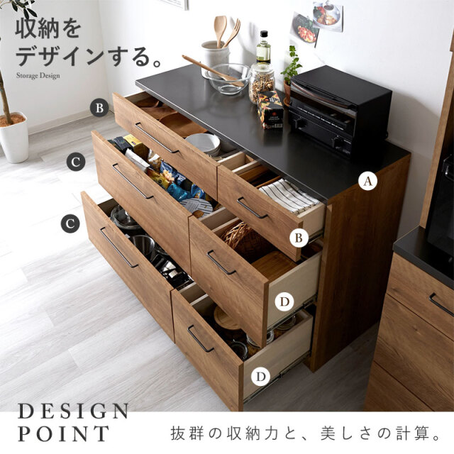 特殊鋼天板×ヴィンテージ キッチンカウンター 幅120cm 引出し6杯 家具