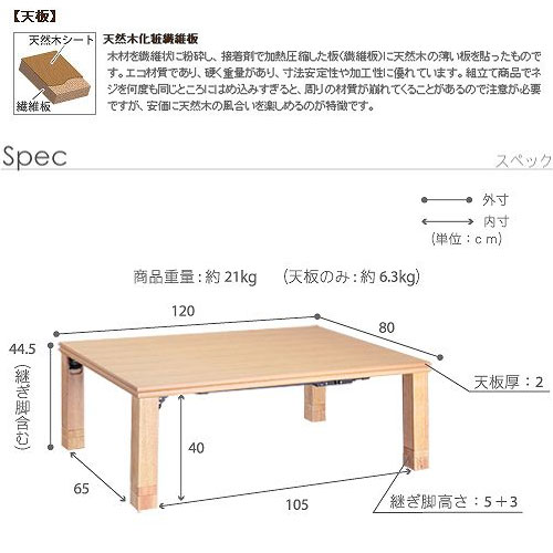 こたつ 長方形 120×80cm 高さ調節 継脚 テーブル 木製｜激安