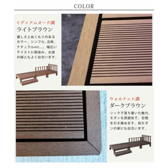 人工木ウッドデッキ 3台 ステップ・フェンスセット 【46-100032