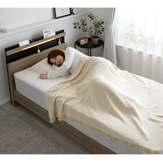 シングルサイズ すのこベッドフレーム 宮棚×コンセント×LED照明