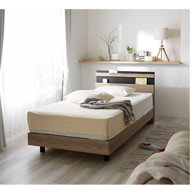 ベッドフレーム シングルサイズ すのこベッドフレーム 宮棚×コンセント×LED照明