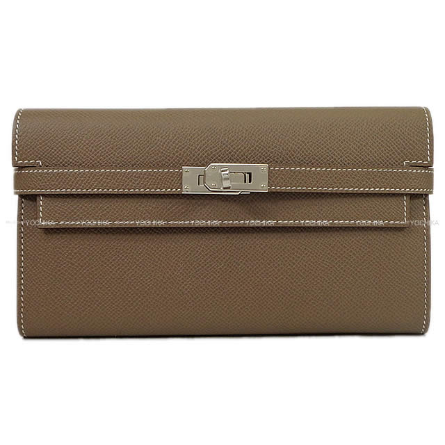 HERMES エルメス ケリーウォレット ロング クラシック 財布 エトープ(エトゥープ) エプソン シルバー金具 新品