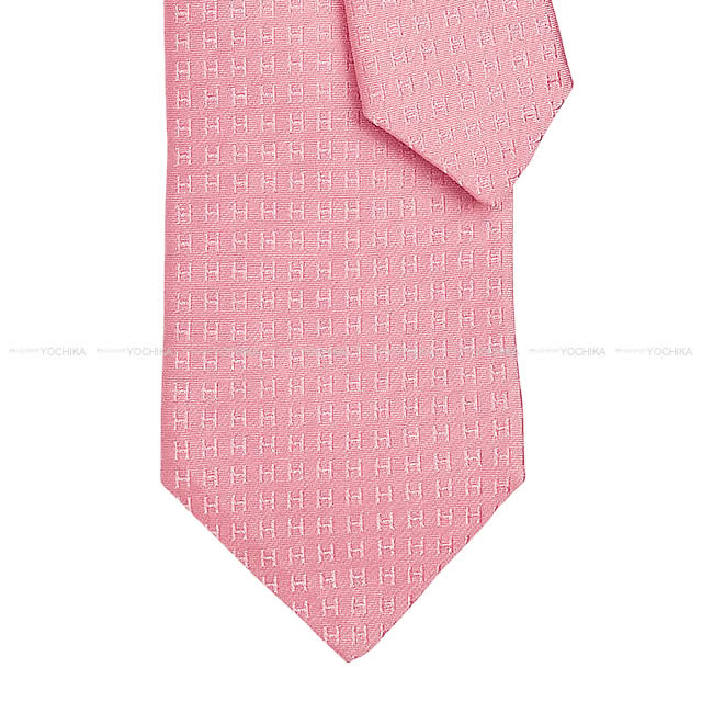HERMES エルメス ネクタイ "Hロゴ/FACONNEE H" ローズ シルク100% 新品