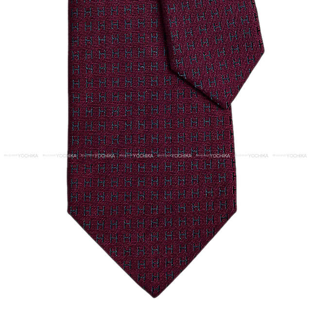 HERMES エルメス Hロゴ バイカラー ネクタイ "FACONNEE H" プルーンXマリン シルク100% 新品
