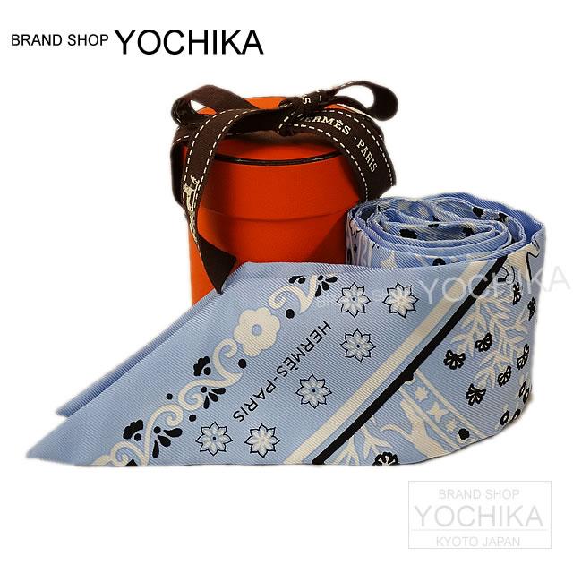 HERMES エルメス ツイリー スカーフ "風の民" セレステX白X黒 シルク 新品