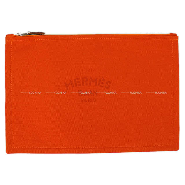 HERMES エルメス フラットポーチ "ヨッティング" GM フーオレンジ コットン100% 新品未使用