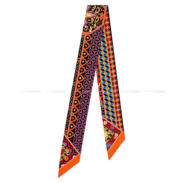 HERMES エルメス ツイリー スカーフ "王室のコレクション" オレンジ/フューシャ/黒 シルク100% 新品未使用