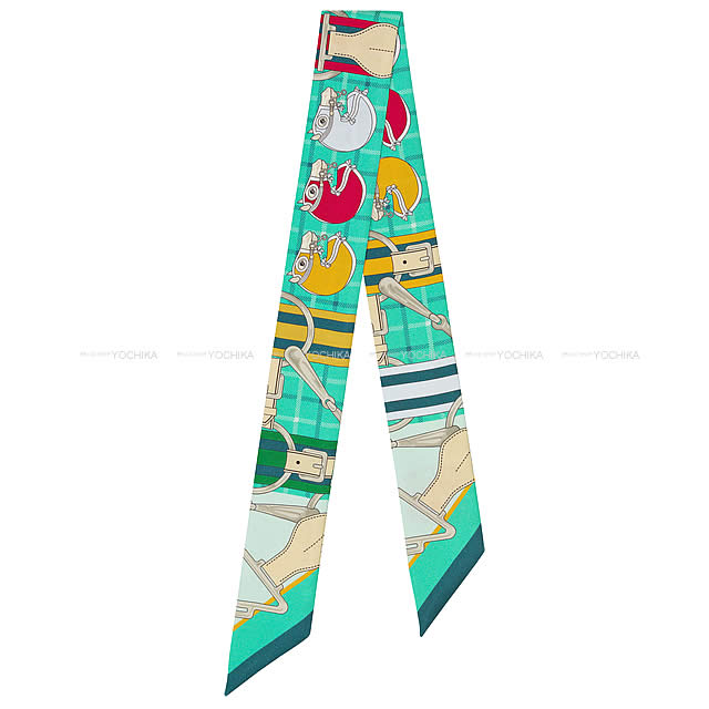 HERMES エルメス ツイリー スカーフ "タッタソール" カナード/メンソール/カリー シルク100% 新品未使用