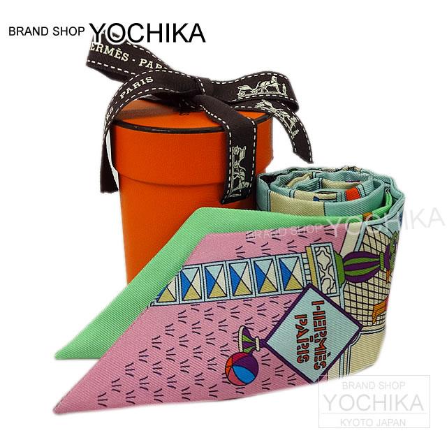 HERMES エルメス ツイリー スカーフ "メゾン・デ・カレ" アクアXヴェールXローズ シルク100% 新品