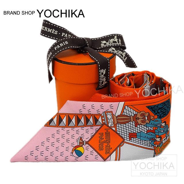 HERMES エルメス ツイリー スカーフ "メゾン・デ・カレ" オレンジXカプシーヌXピンク シルク100% 新品