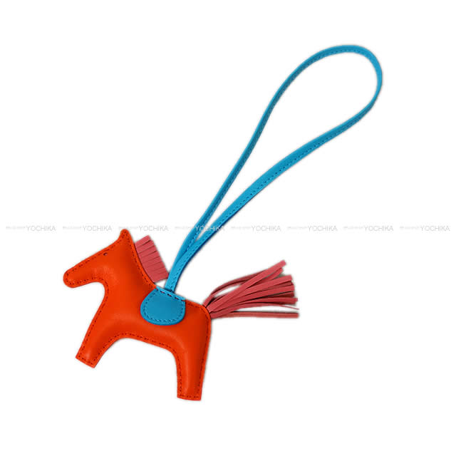 HERMES エルメス バッグチャーム ロデオ RODEO PM オレンジポピーXローズアザレXブルーサンシール アニューミロ(ラム) 新品