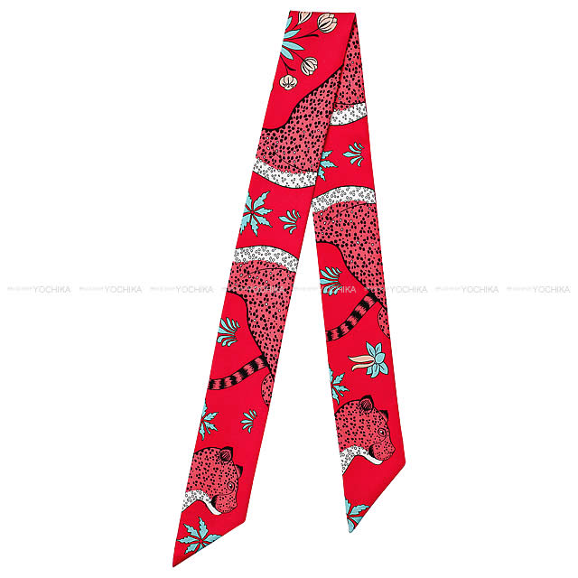 2016年 春夏  HERMES エルメス ツイリー スカーフ "レオパード" ルージュXコーラルXターコイズ シルク 新品未使用